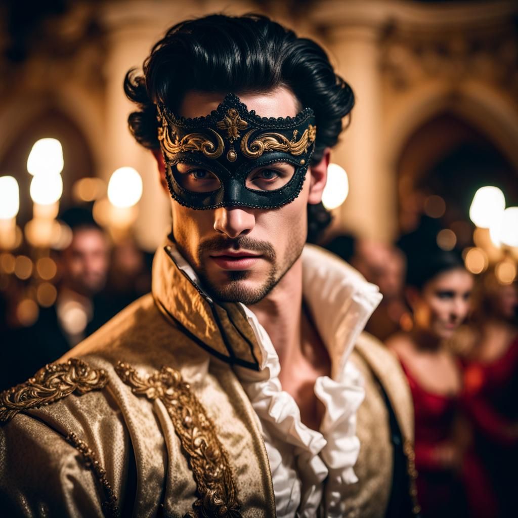 Venetian Costume Ball Portrait in Rococo Style