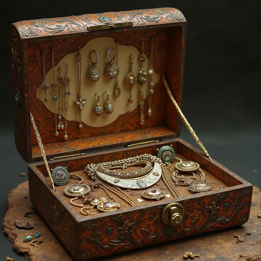 Ornate Leather Jewelry Box in Art Nouveau Style