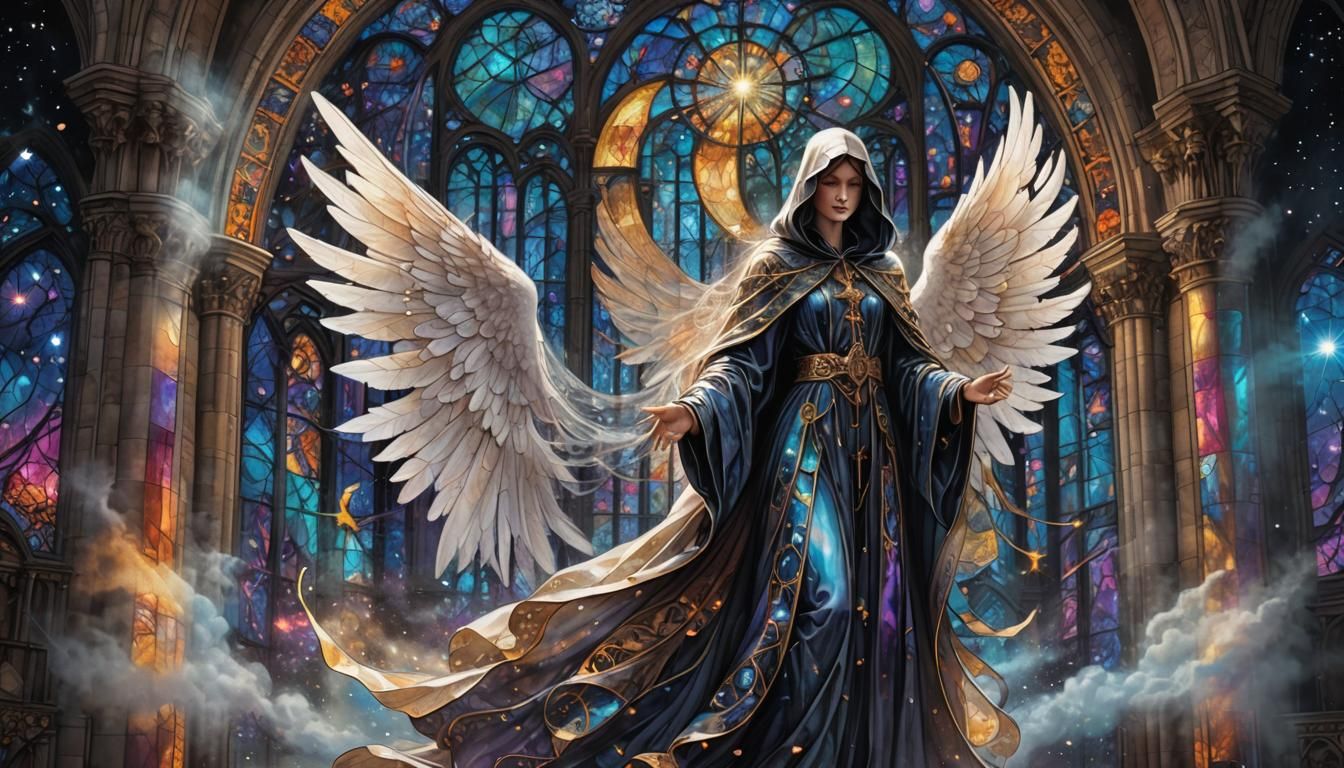 Baroque Angel in Gothic Cathedral: Cosmic Mixed Media