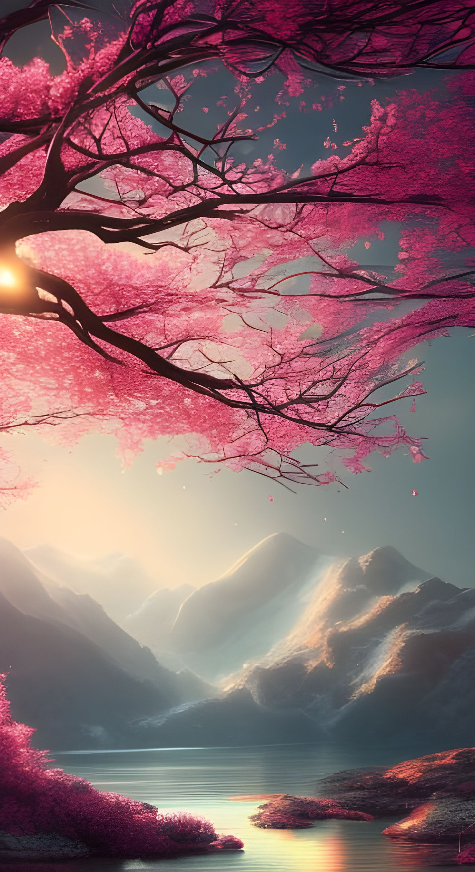 Winter to Spring Transition: Blossoms and Mountains