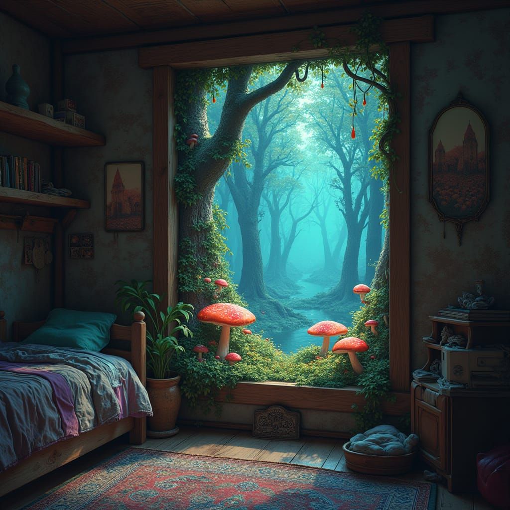 Mythic Portal in a Cluttered Bedroom