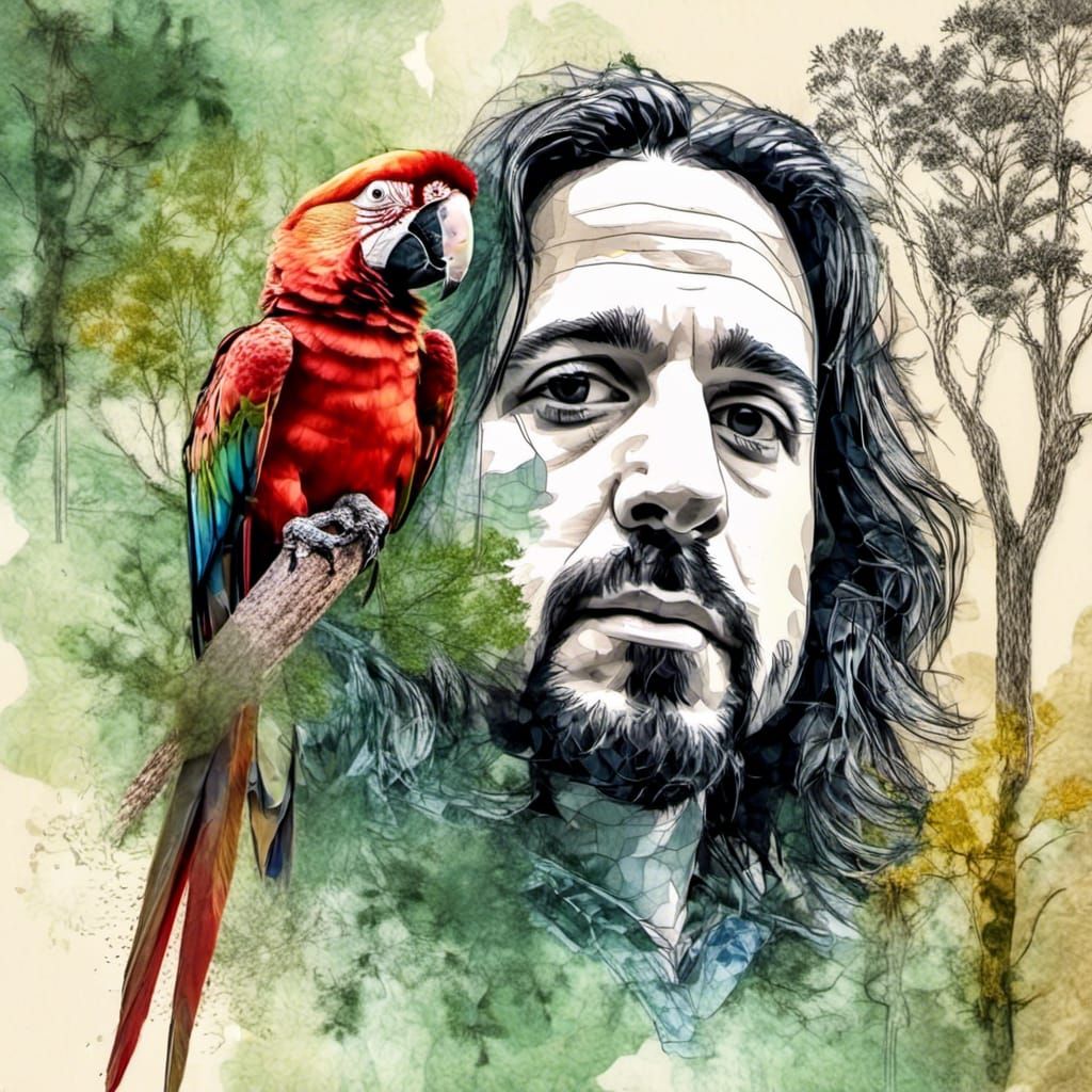 Parrot Head Trees in Double Exposure Watercolor