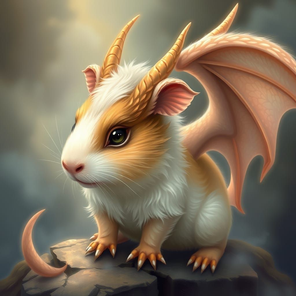 Whimsical Guinepig Dragon Hybrid in Ethereal Fantasy