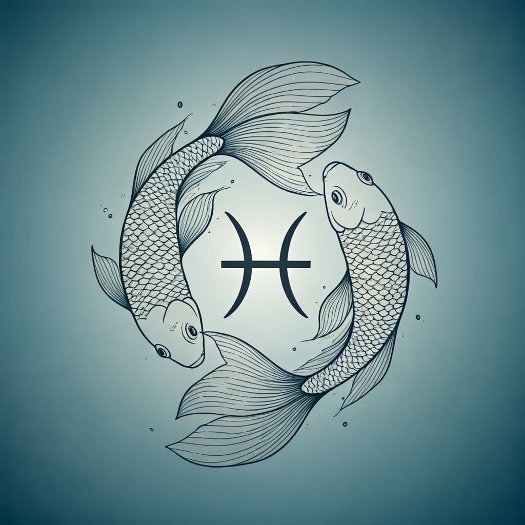 Stylized Pisces Tattoo Design in Japanese-Inspired Minimalis...