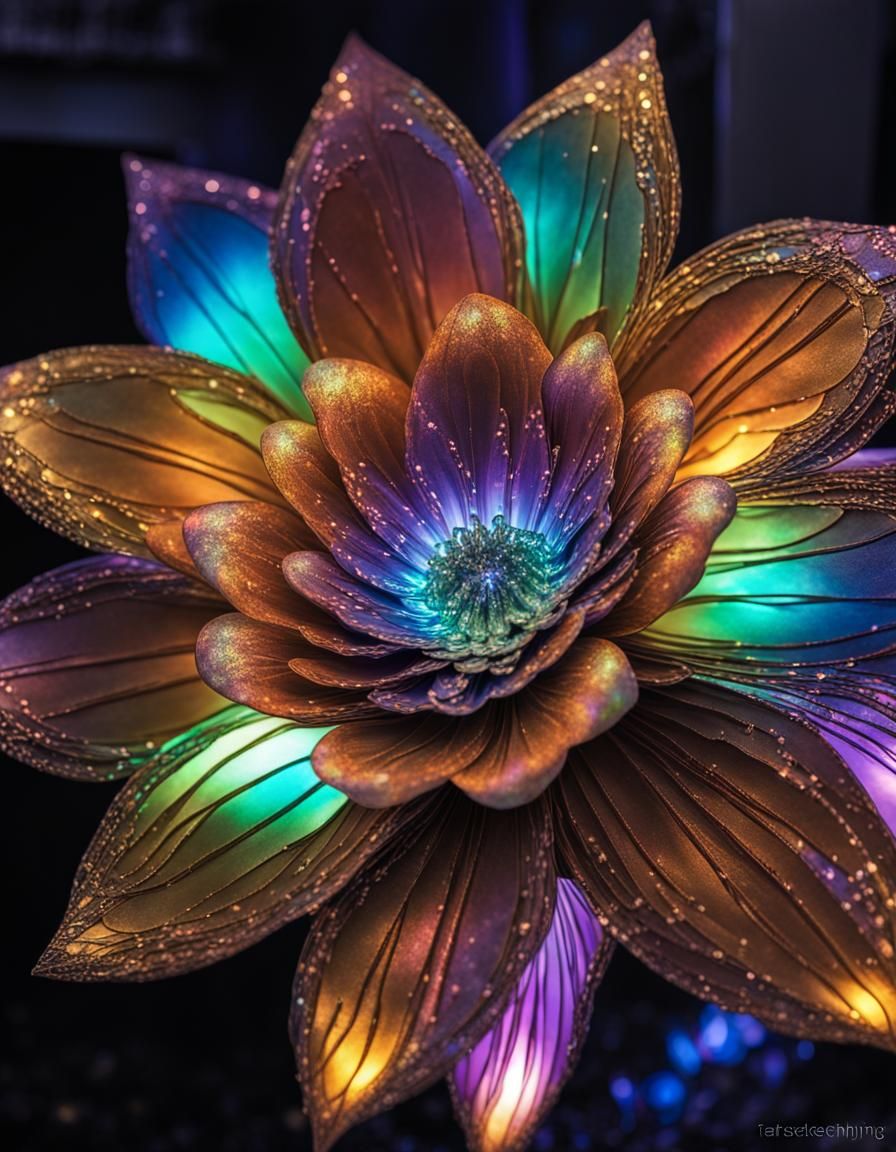 Luminous Iridescent Flower in the Dark