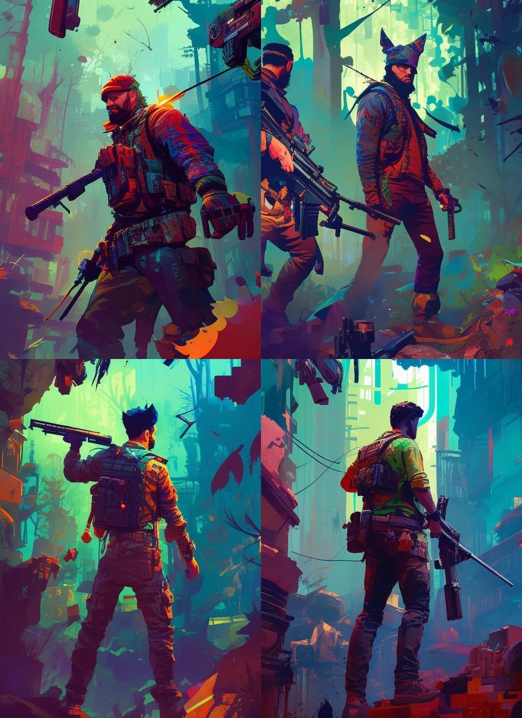 Hyperdetailed Shootout Illustration in Gouache Style