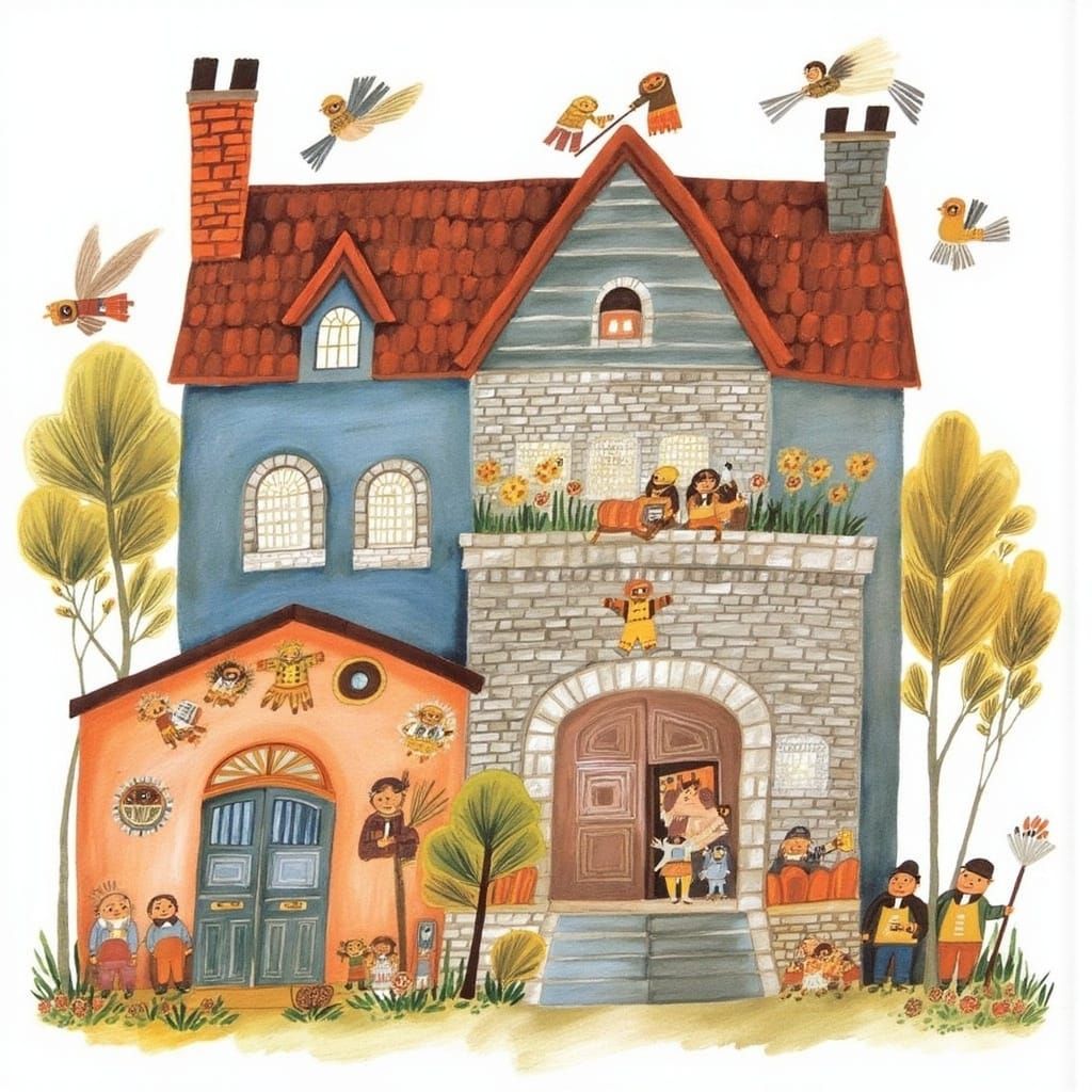 Whimsical Fairytale Cottage in Vibrant Watercolor Style