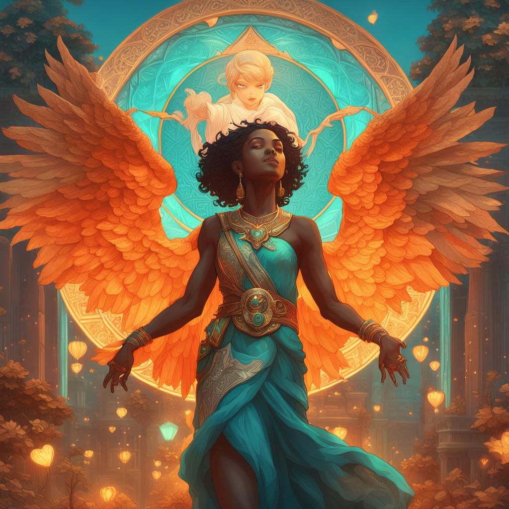 Goddess Shows Affection to Lucifer: Art Nouveau Style