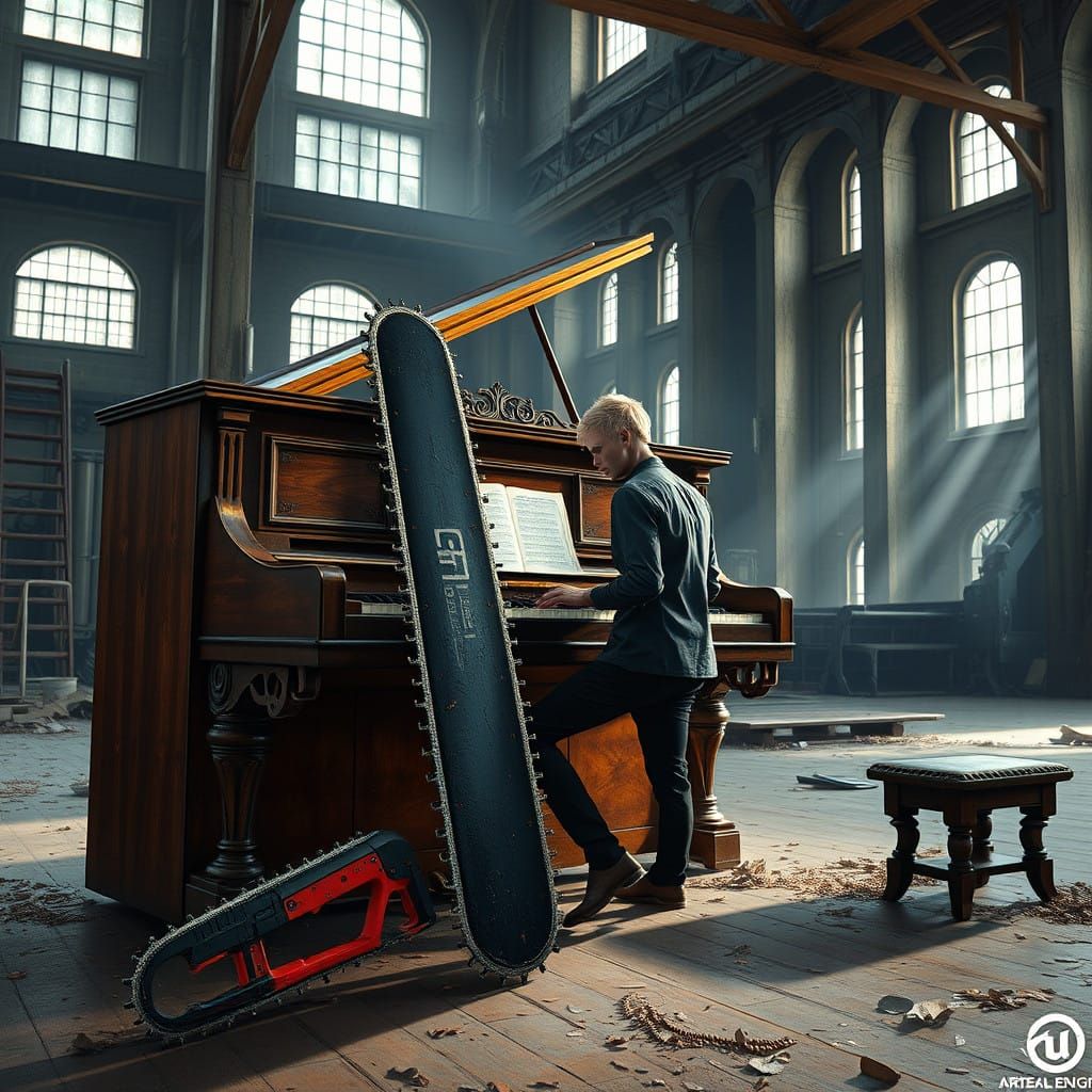 Ethereal Chainsaw Serenade in Abandoned Industrial Dreamscap...