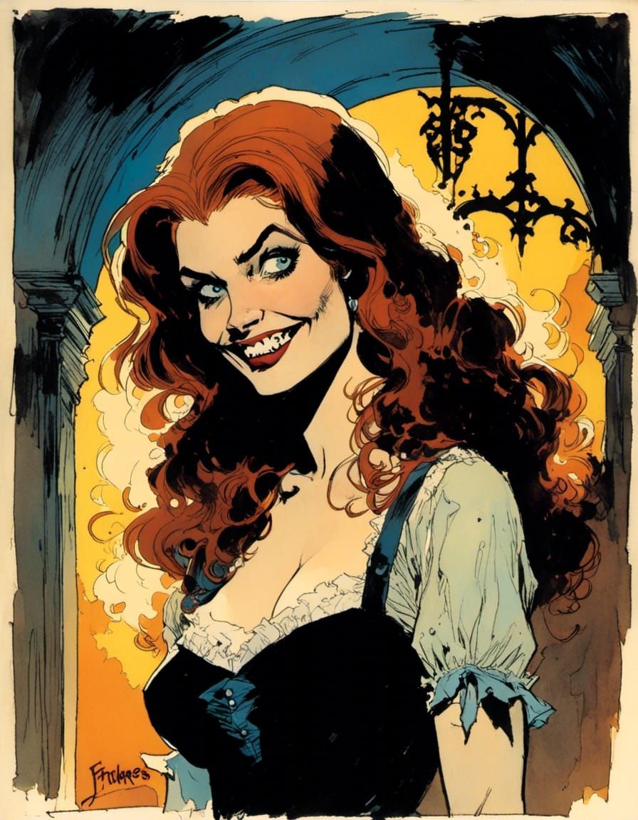 Romani Vampire Girl Portrait in Comic Art Style