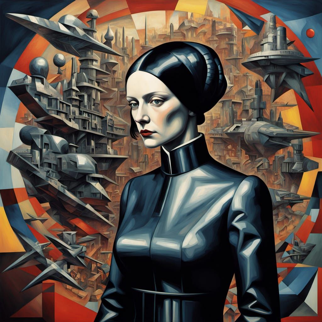 Florence Nightingale in Fragmented War Landscape, Cubist Art...