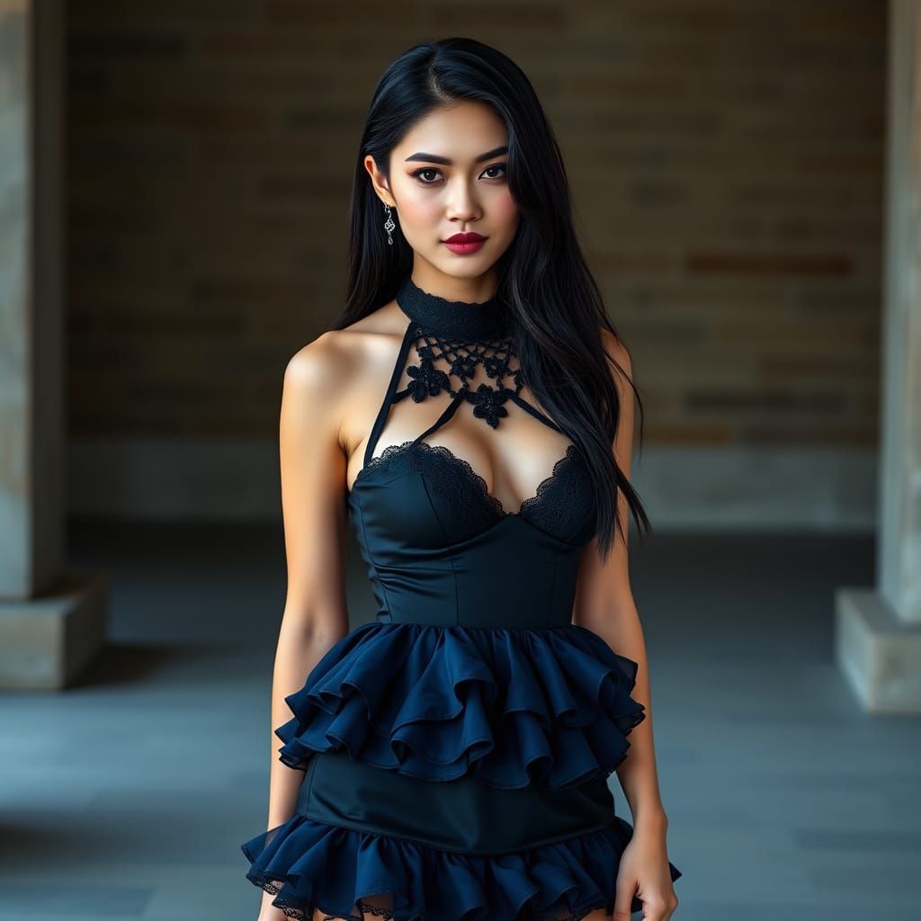 Vietnamese Model in Gothic Fantasy Mini-Dress