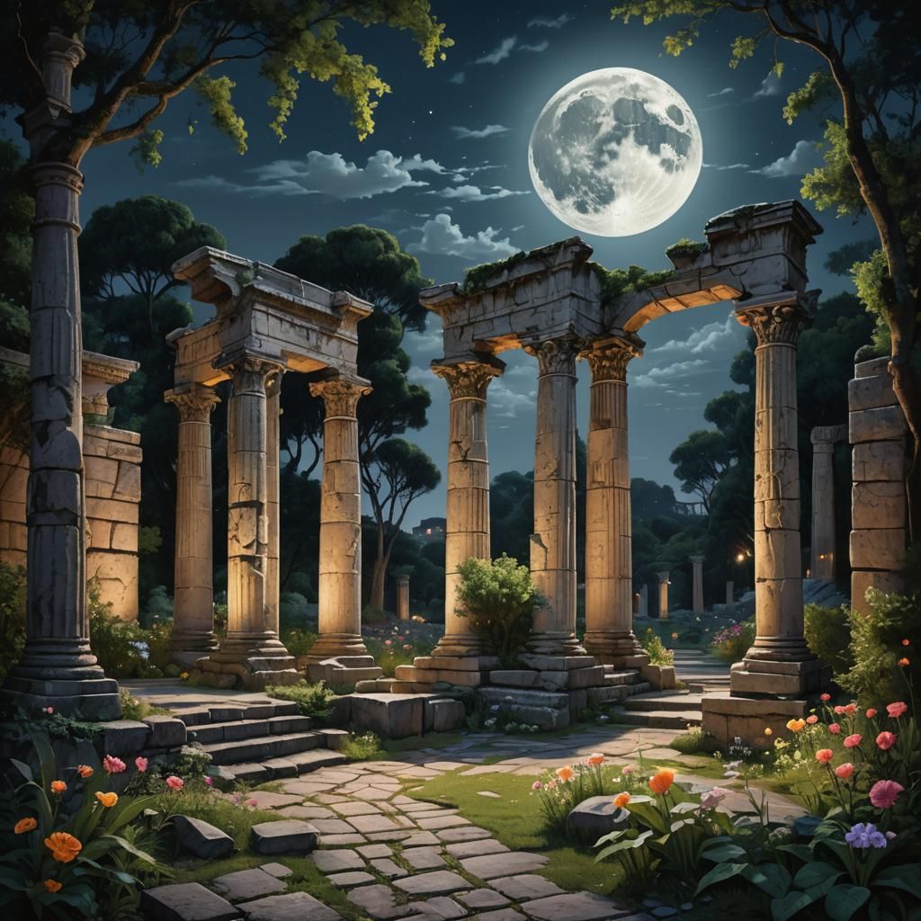 Moon Shatters Over Ancient Roman Columns