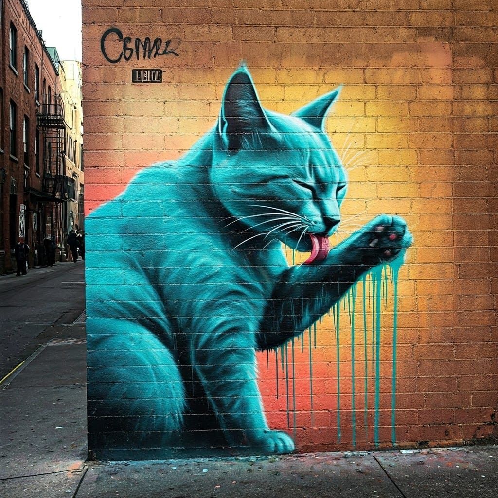 Cat Street Art in Vibrant Urban Style