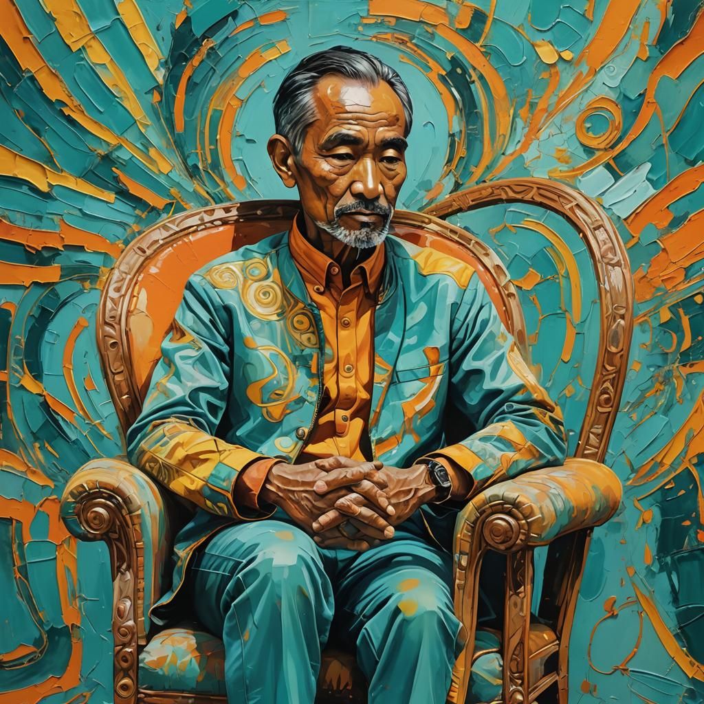 Expressive Portrait with Abstract Turquoise Background