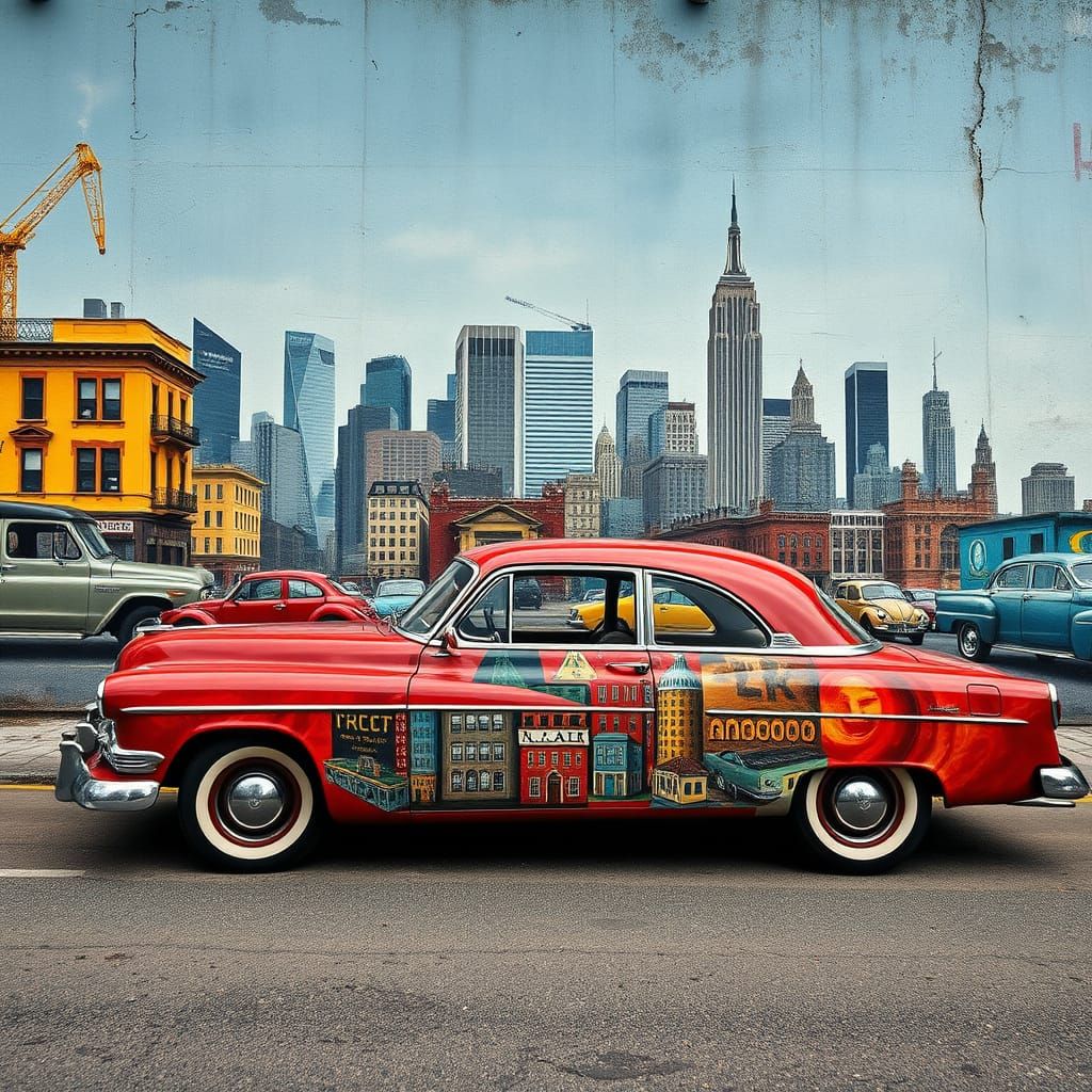 Hyperrealistic City Car Mural Painting
