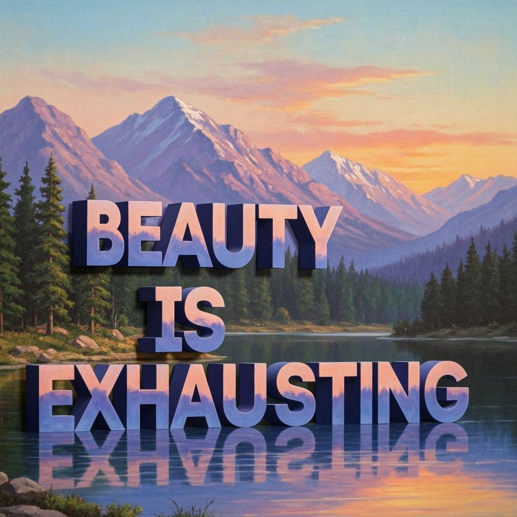 Dimensional Text Art Over Vintage Landscape Painting
