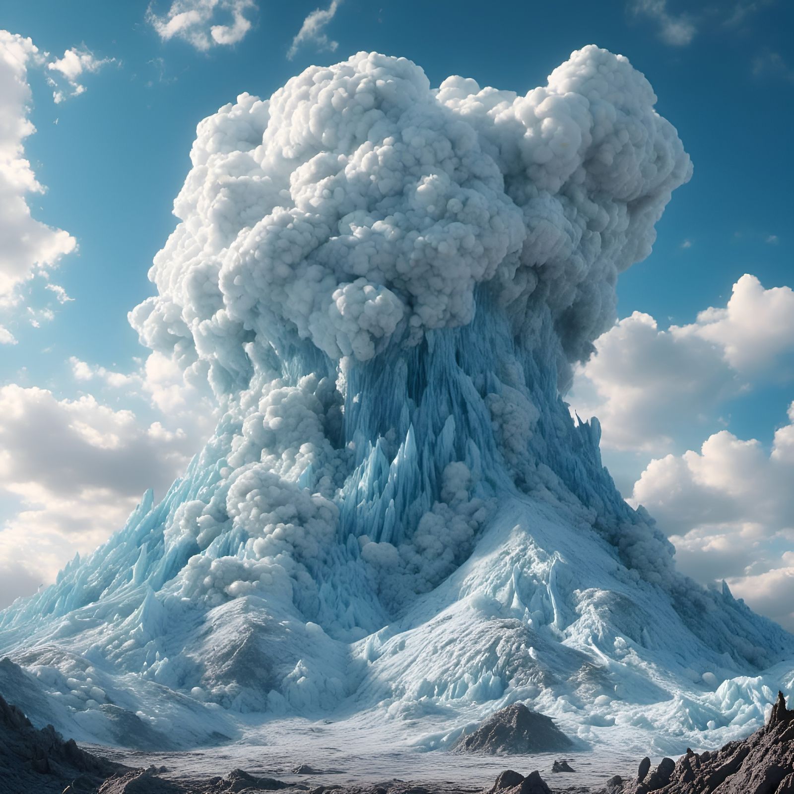 Frozen Volcano Monster Eruption in Pastel Blue