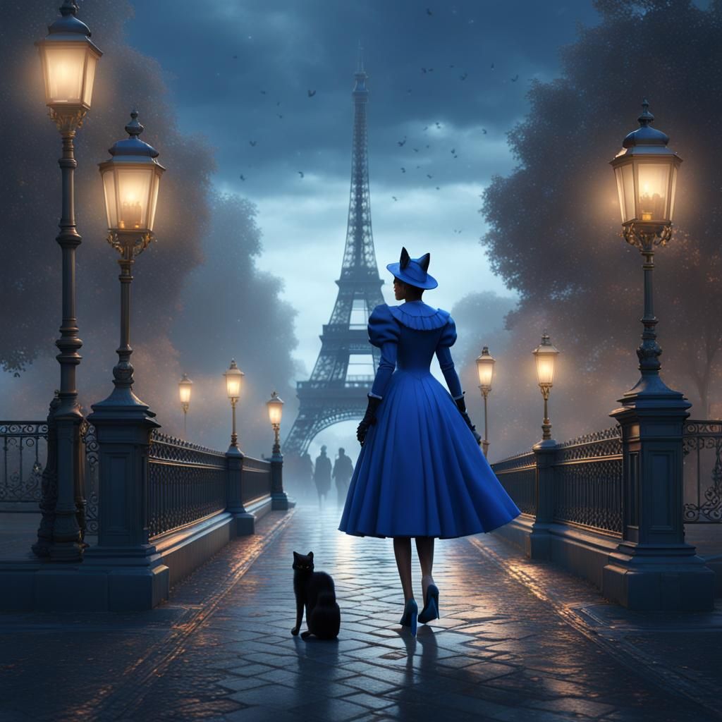 Black Cat in Paris Fog: A Detailed Matte Painting