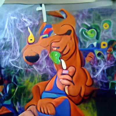 Scooby Doo Smoking: Colorful Oil Painting