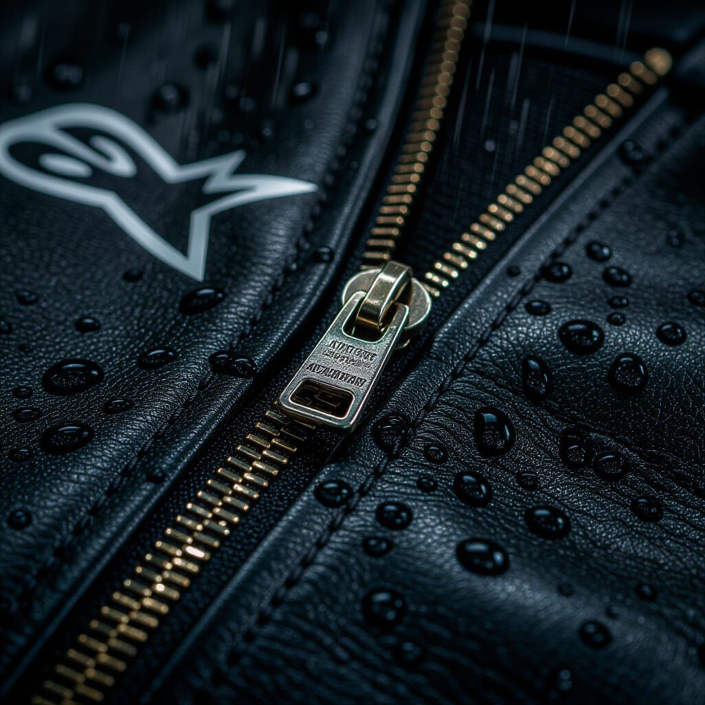 Alpinestars Leather Jacket: Extreme Close-Up with Rain