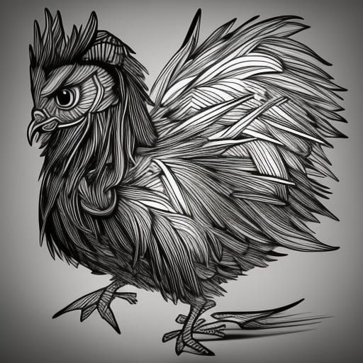 Simple Cartoon Chicken Coloring Page in Black and White