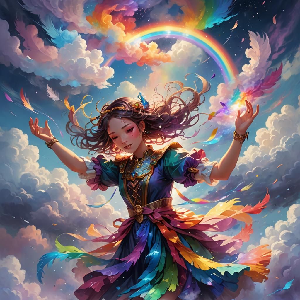 Magical Girl Releases Rainbow Energy in Dreamscape