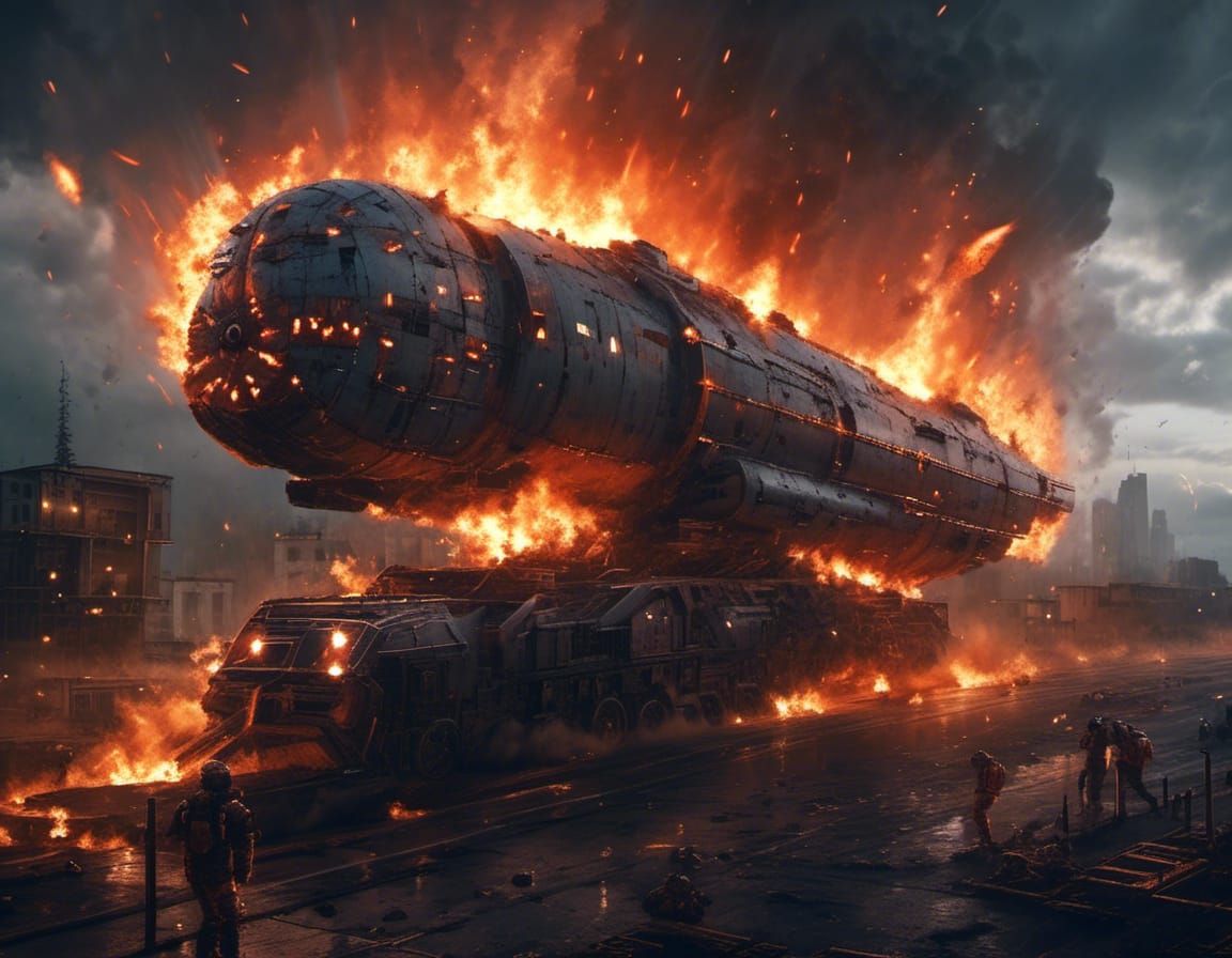 Rocket Speeds Through Fiery Landscape