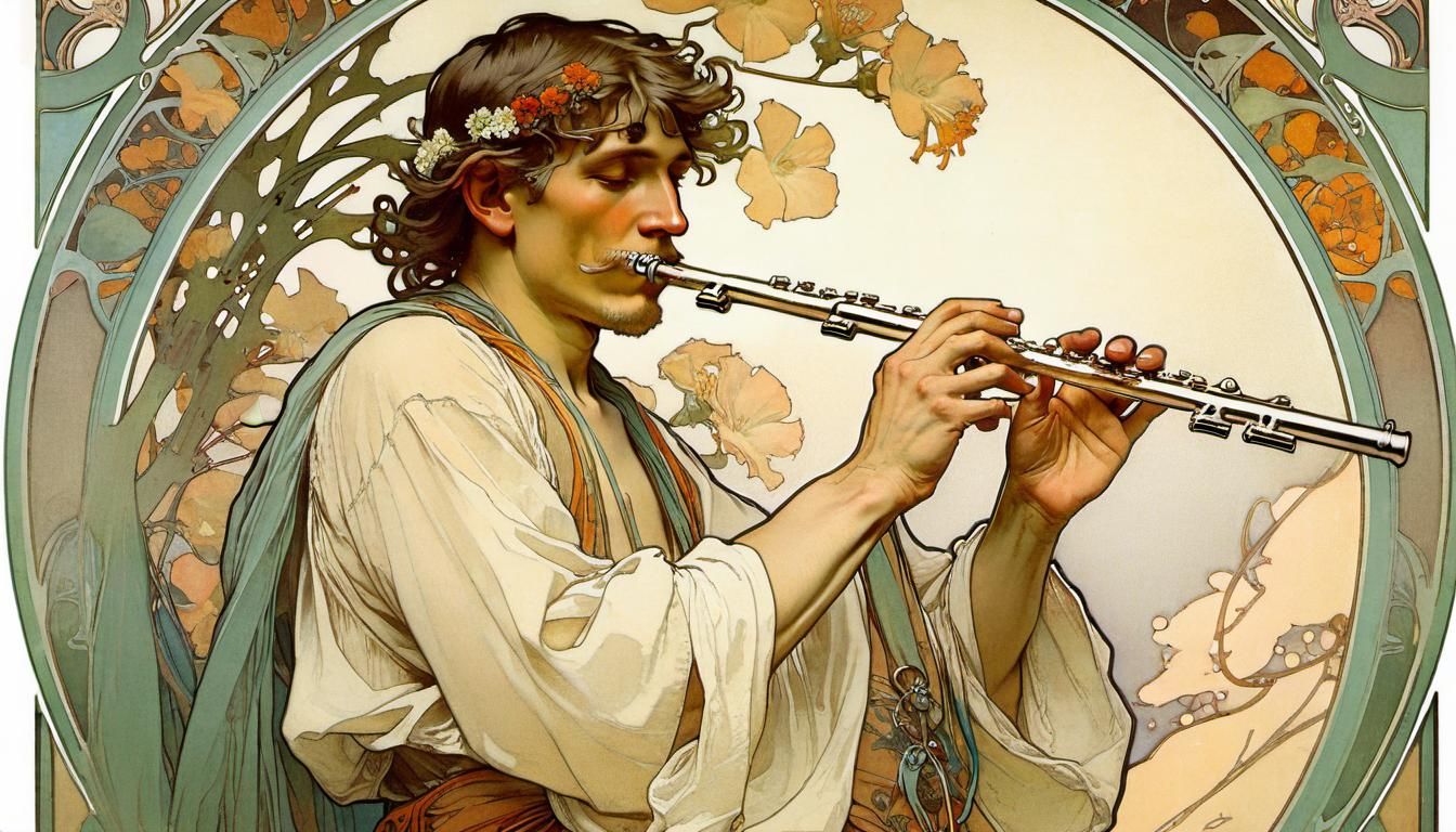 Flute Player in Art Nouveau Style