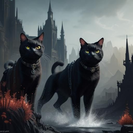Fantastical Black Cats in Detailed Matte Painting