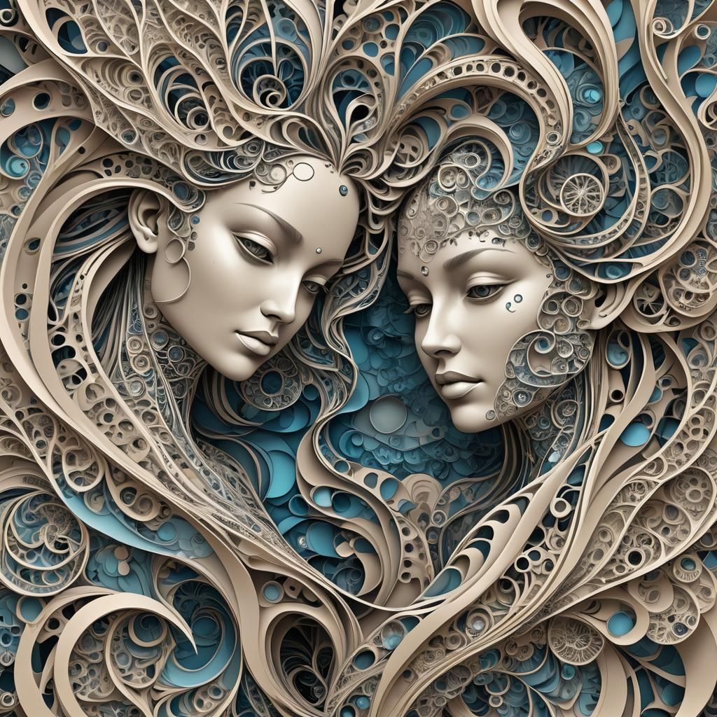 Abstract Fractal Soulmates: 3D Shading Zentangle