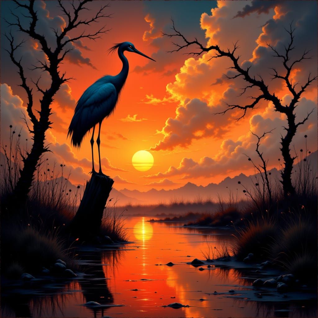 Heron at sunset
