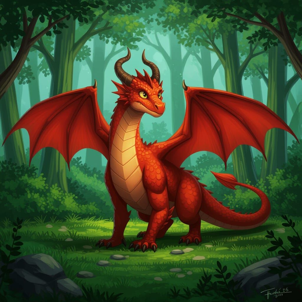 Majestic Dragon Roaming a Lush Forest Landscape