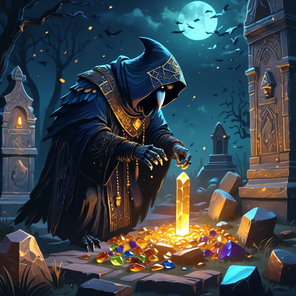Kenku Thief Steals Gems in Graveyard Tomb