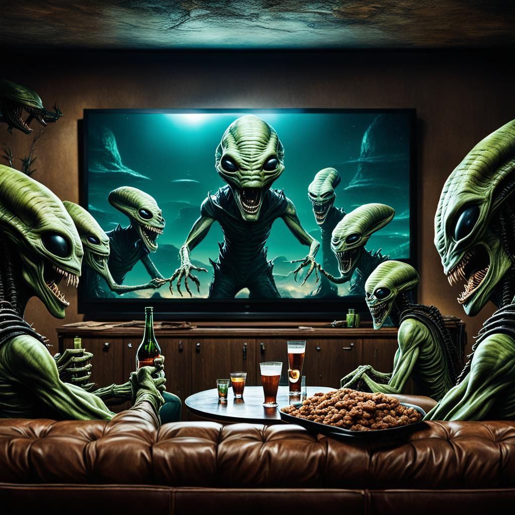 Aliens Watch Cowboy Movie on TV