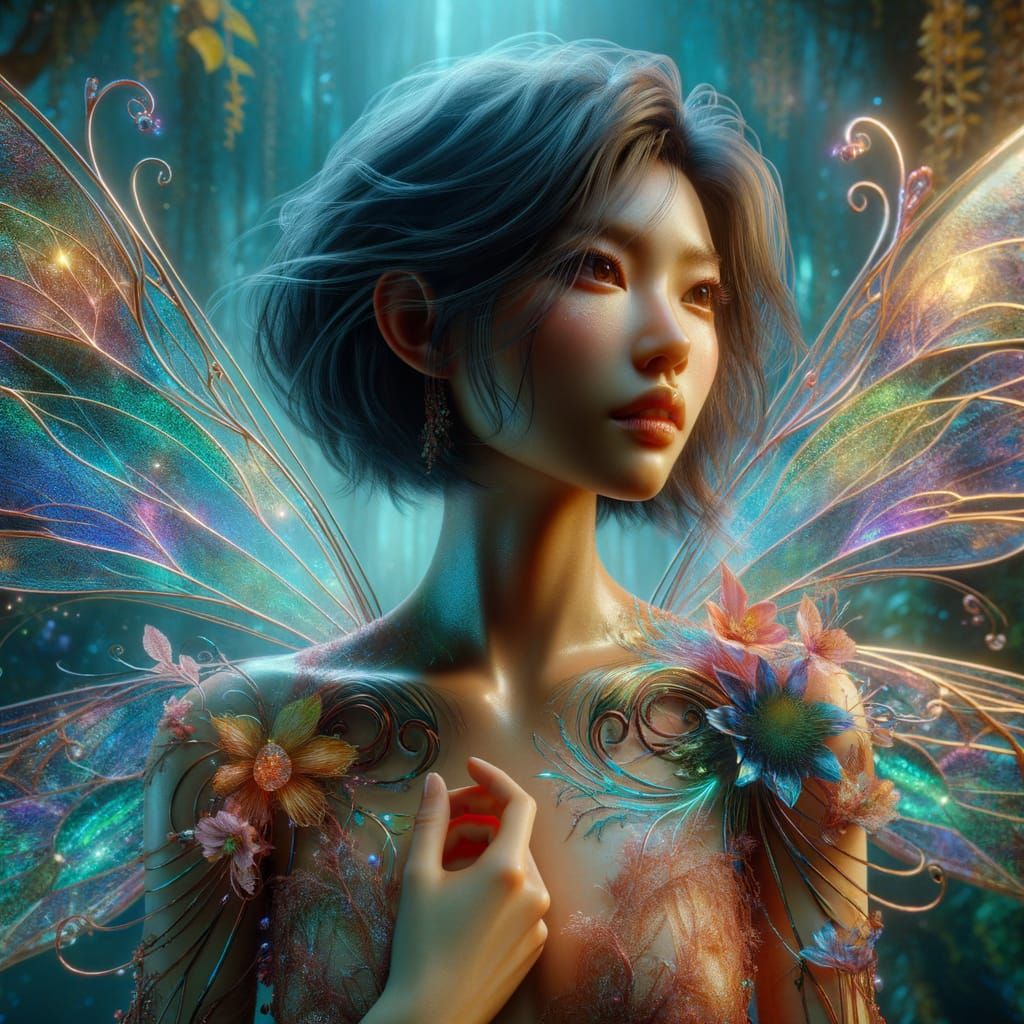 Ethereal Fantasy Woman with Iridescent Fairy Wings
