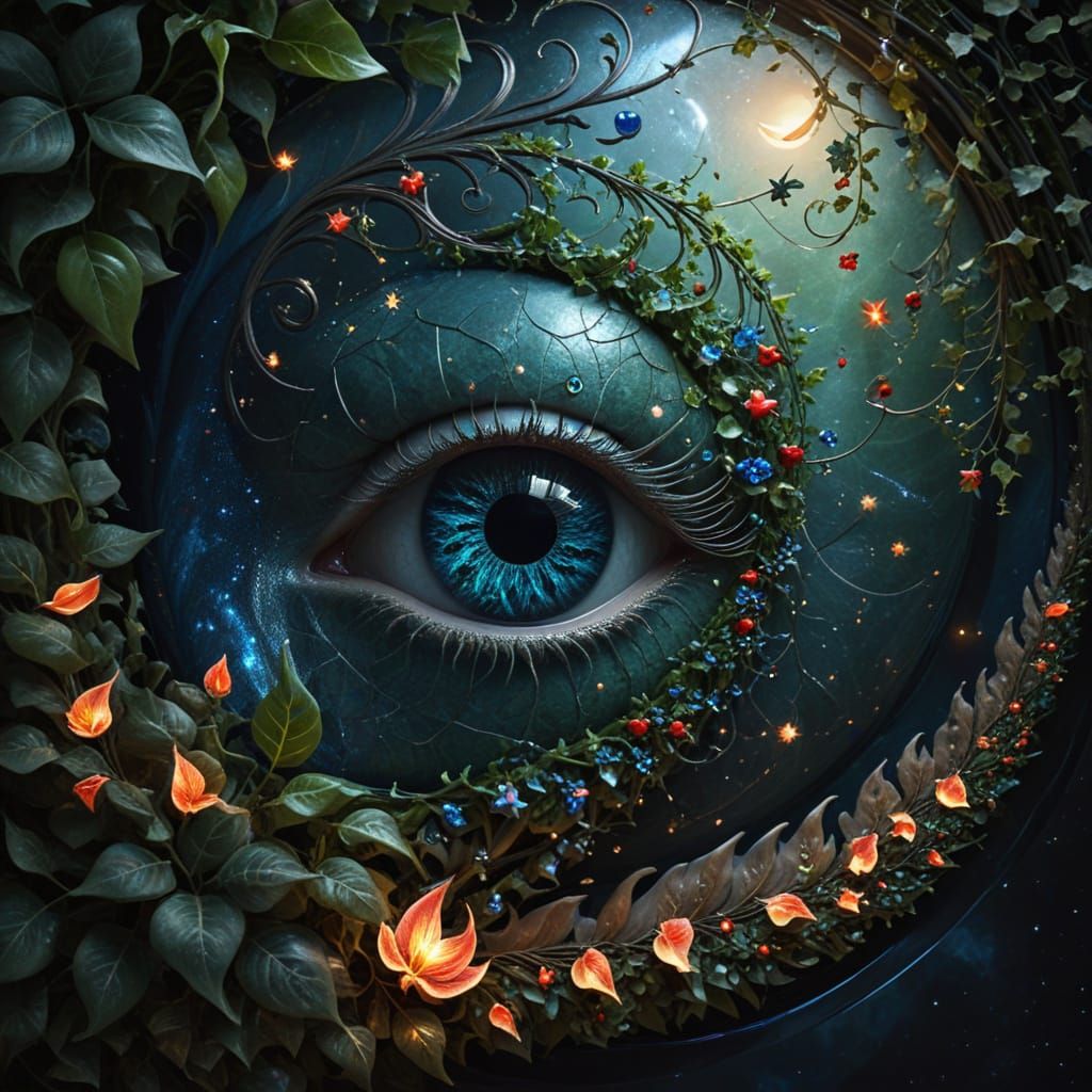 Surreal Starry Night Scene with Nautilus Curves and Vibrant ...