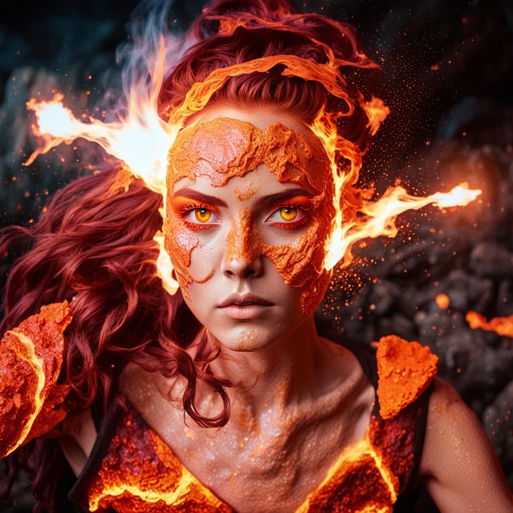Molten Lava Warrior in Fiery Vortex: Hyperdetailed Art