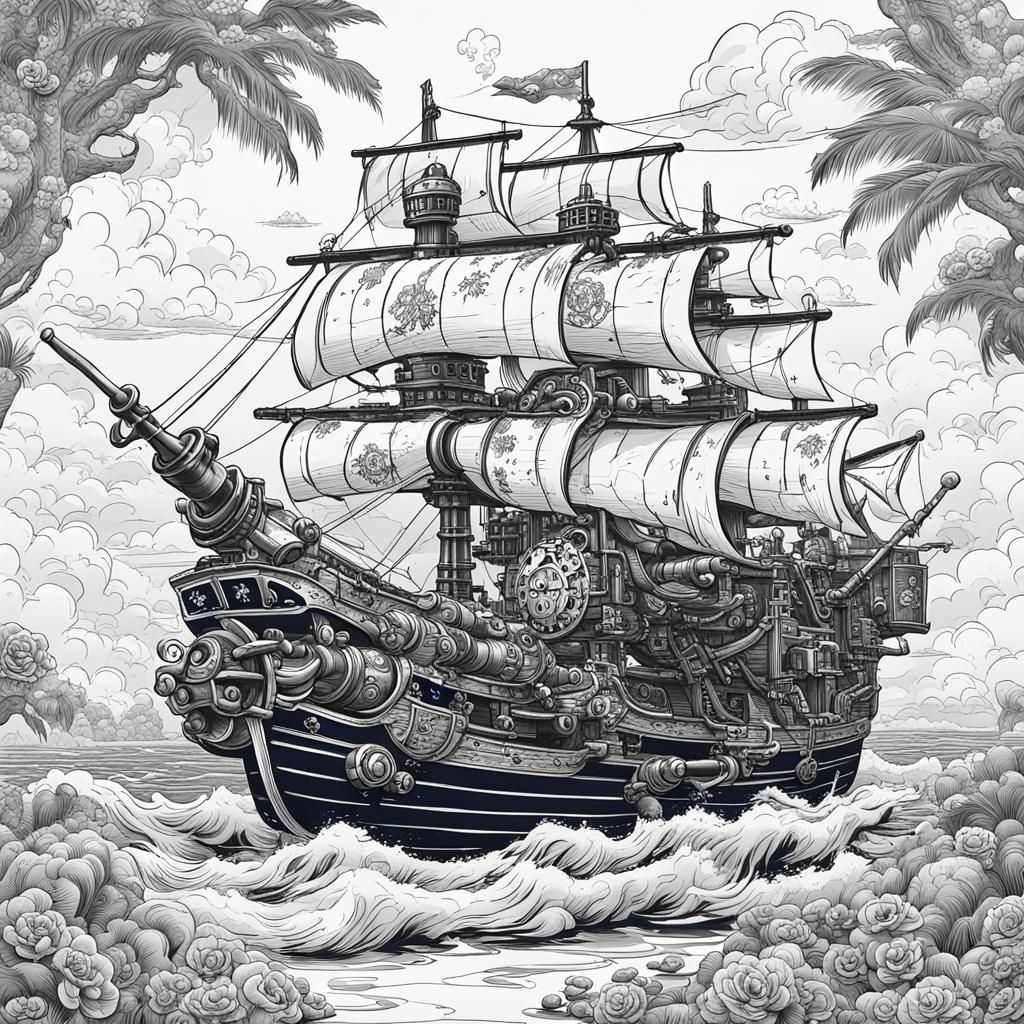 Detailed Pirate Cannon, Japanese Cartoon Style