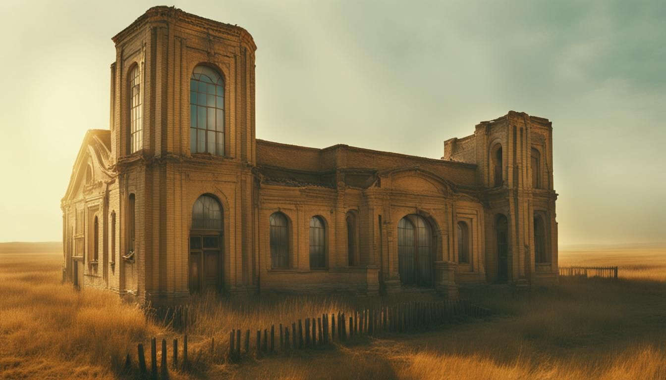 Ukrainian Steppe Building in Golden Hour Light