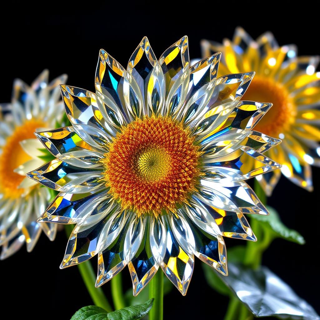 Crystal Sunflowers Sparkle with Brilliant Reflections