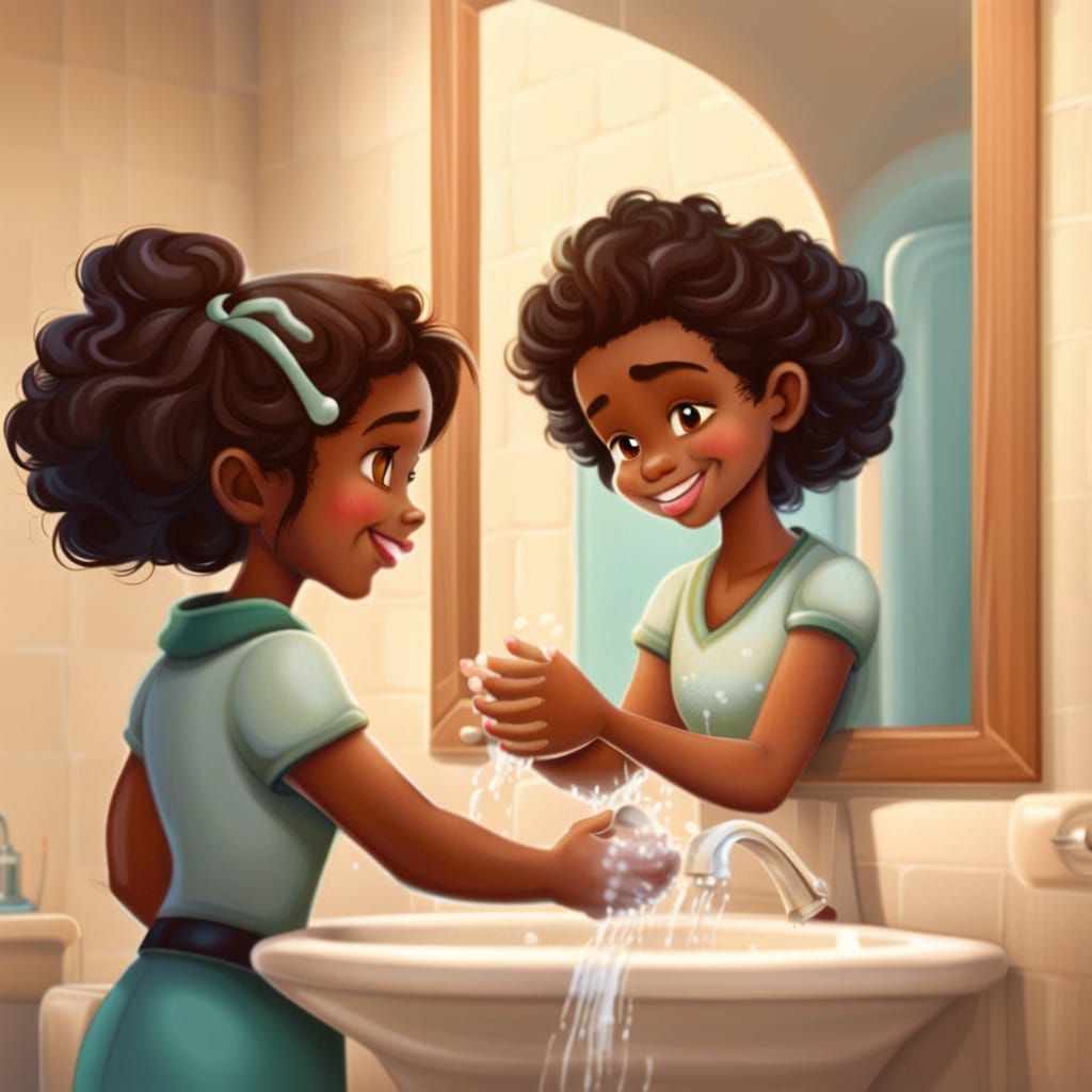Girl Washing Hands in Disney Style