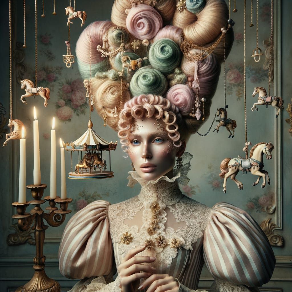 Victorian Carousel Woman: A Surreal Portrait in Fantasy Real...