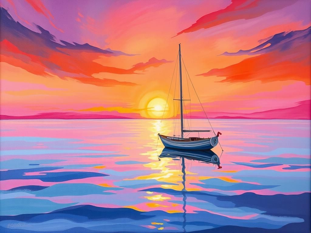 Solitary Sailboat Drifting on Dreamy Ocean