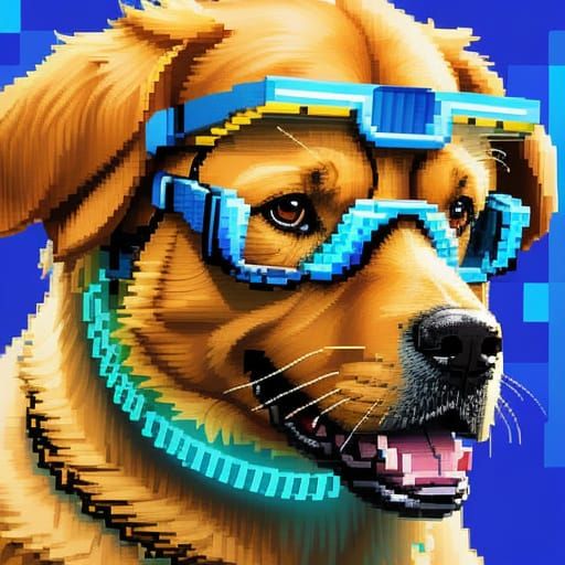 Golden Retriever Dog in Pixel Art Style