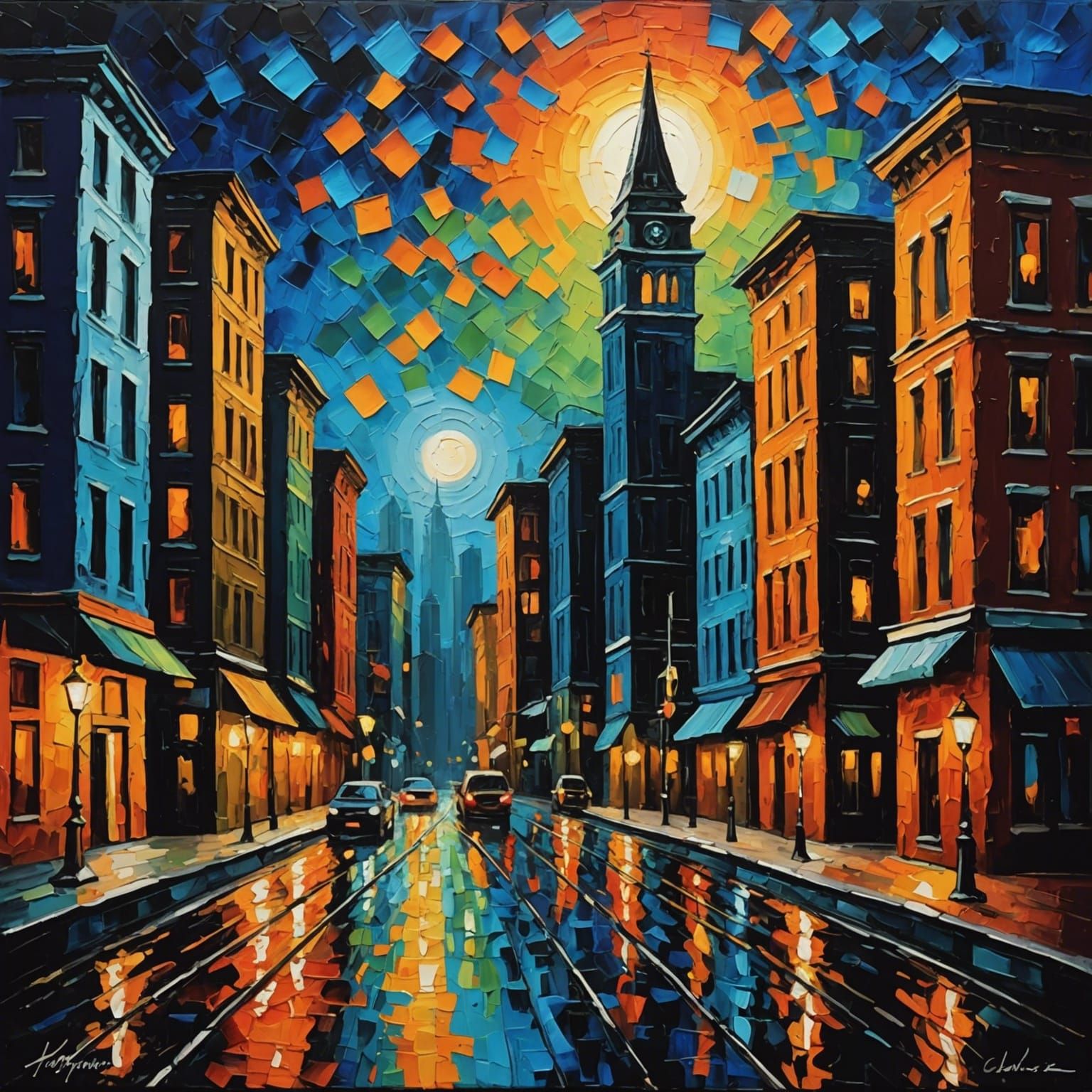 Abstract Impasto Cityscape at Night