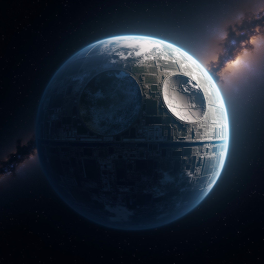 Earth and Death Star in Space: Photorealistic Macro