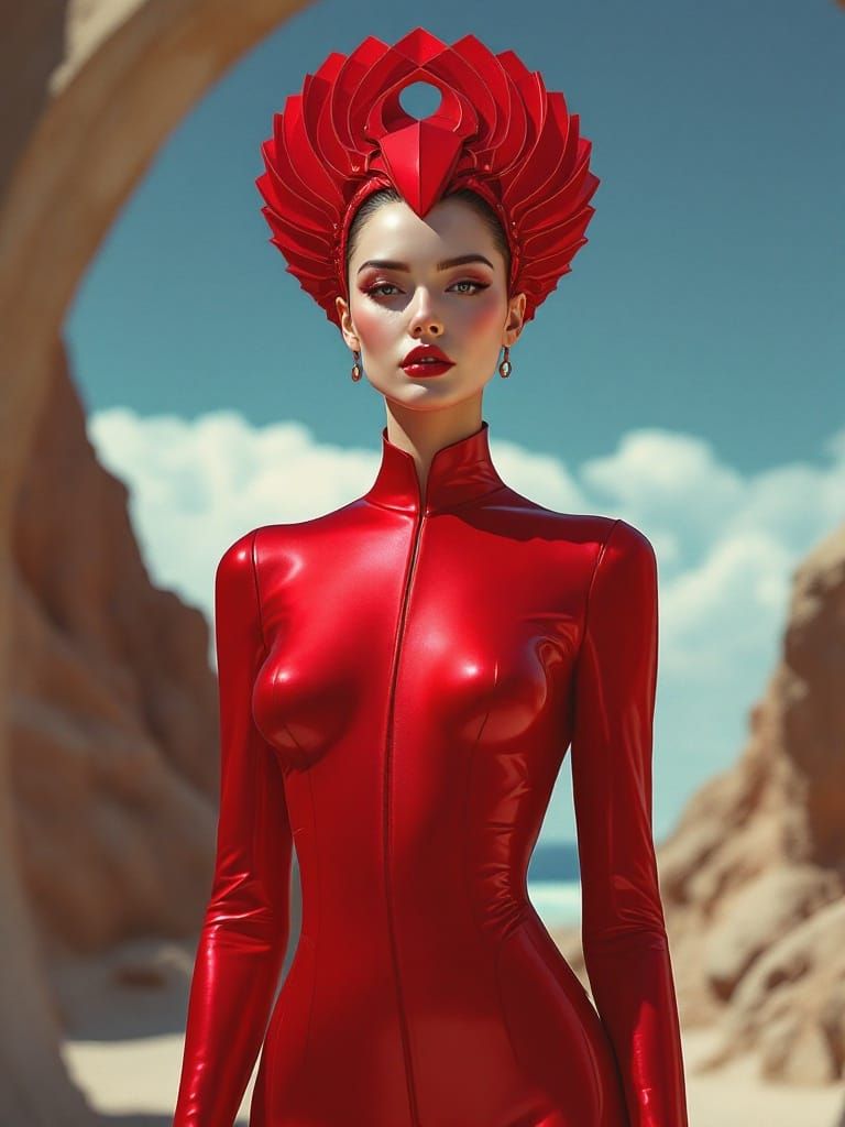 Ethereal Desert Goddess in Polished Futurism