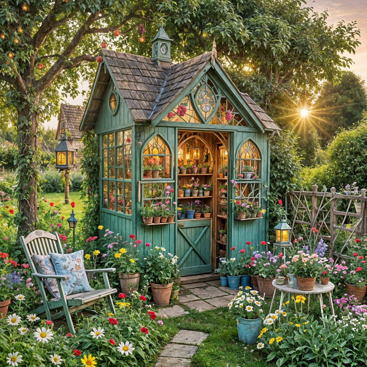 Enchanted Gardener's Shed at Golden Hour