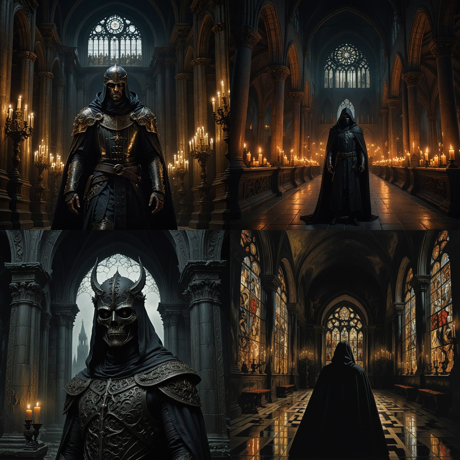 Mysterious Dark Crusader in Gothic Cathedral